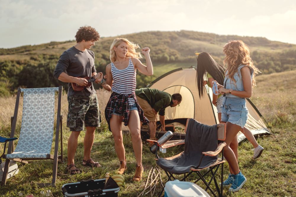 young group camping